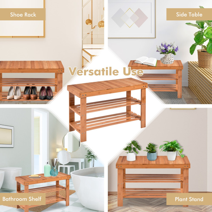 3-Tier Bamboo Shoe Rack Bench for Entryway/Natural