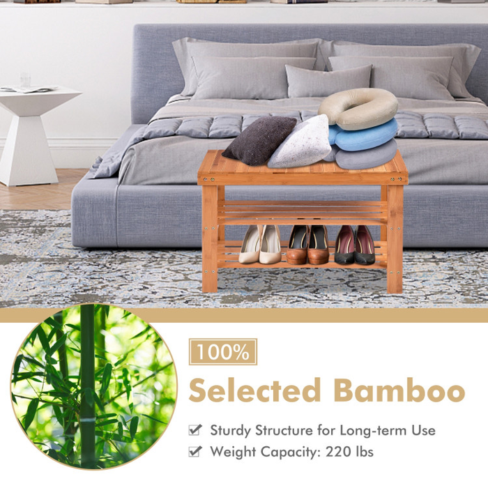 3-Tier Bamboo Shoe Rack Bench for Entryway/Natural