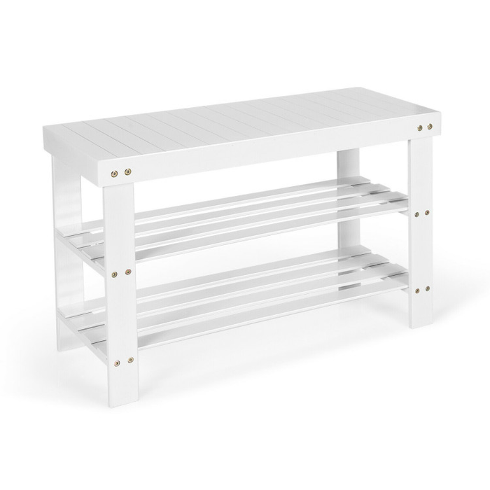 3-Tier Bamboo Shoe Rack Bench for Entryway/White