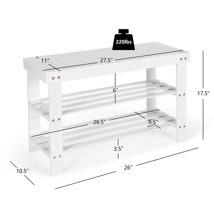 3-Tier Bamboo Shoe Rack Bench for Entryway/White