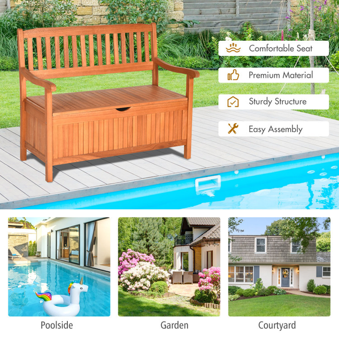 33 Gallon Wooden Storage Bench with Liner for Patio Garden Porch