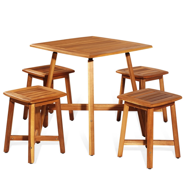 5 Pieces Wood Patio Dining Set