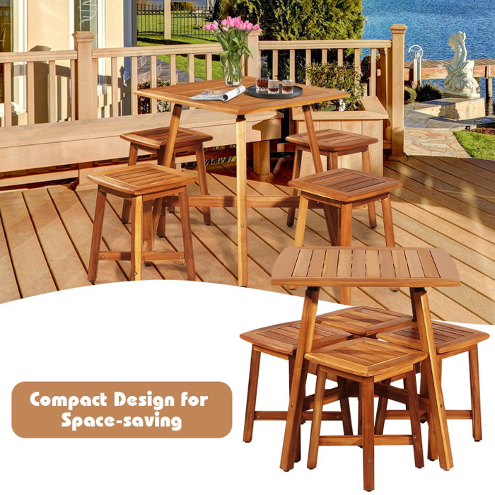 5 Pieces Wood Patio Dining Set