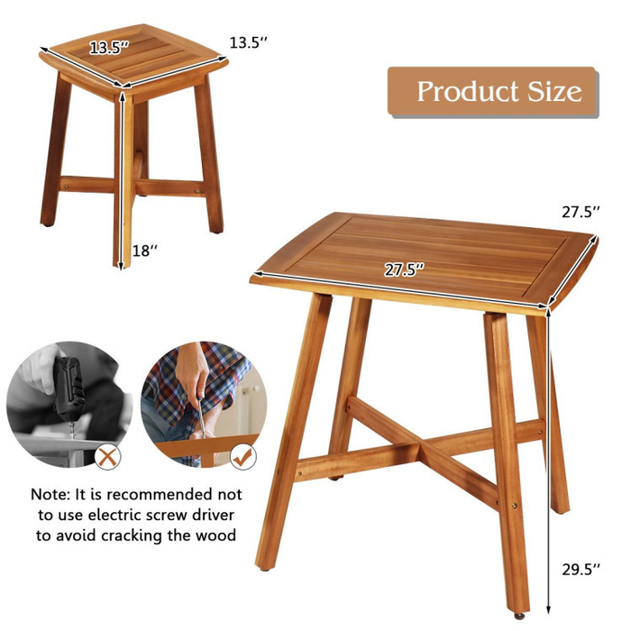 5 Pieces Wood Patio Dining Set
