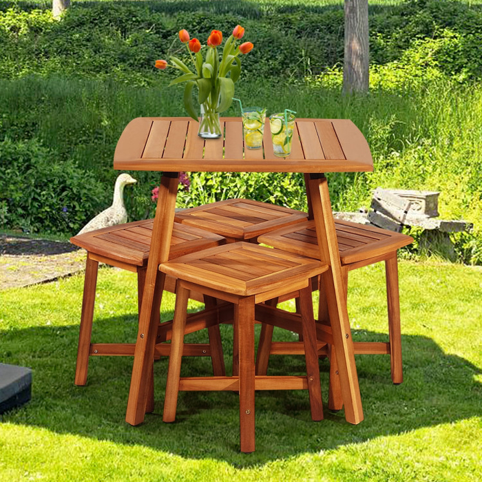 5 Pieces Wood Patio Dining Set