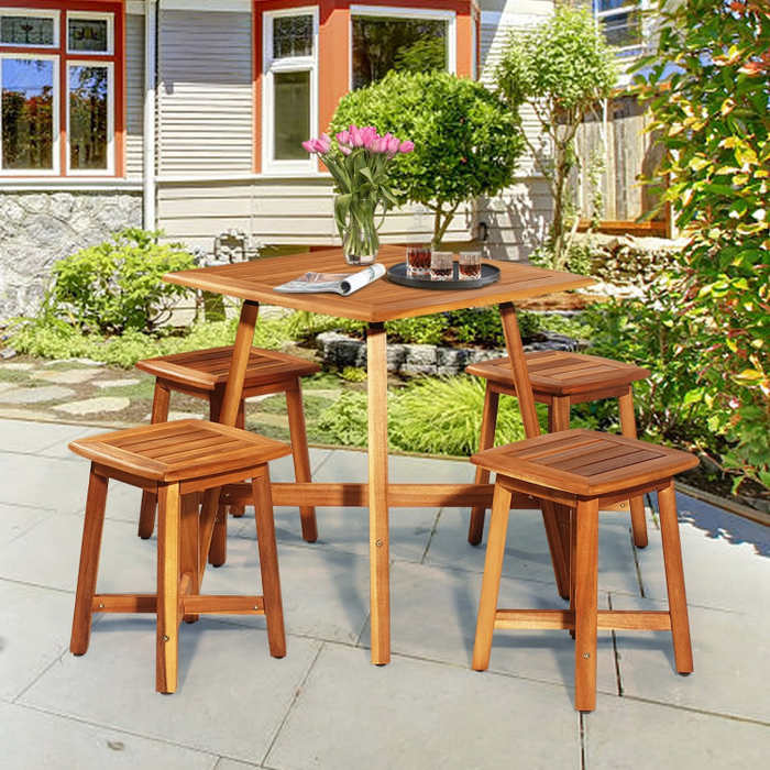 5 Pieces Wood Patio Dining Set