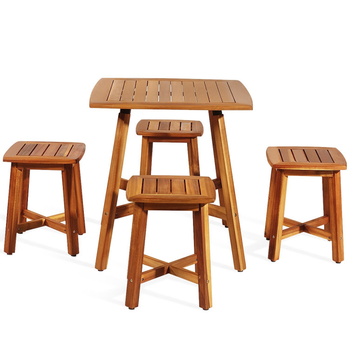 5 Pieces Wood Patio Dining Set