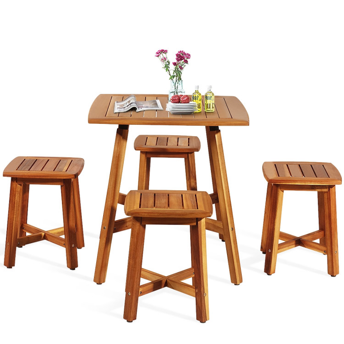 5 Pieces Wood Patio Dining Set