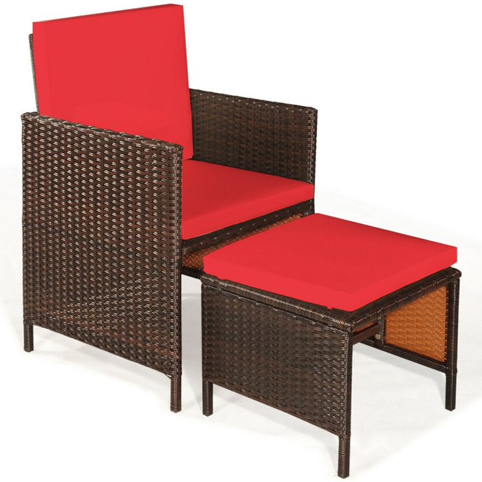 9 Pieces Patio Rattan Dining Cushioned Chairs Set/Red