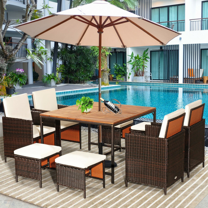 9 Pieces Patio Rattan Dining Cushioned Chairs Set/White