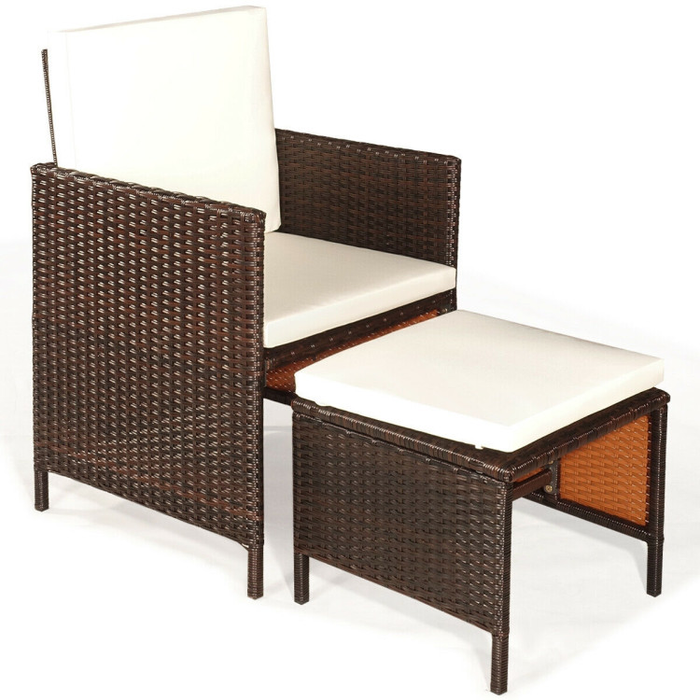 9 Pieces Patio Rattan Dining Cushioned Chairs Set/White