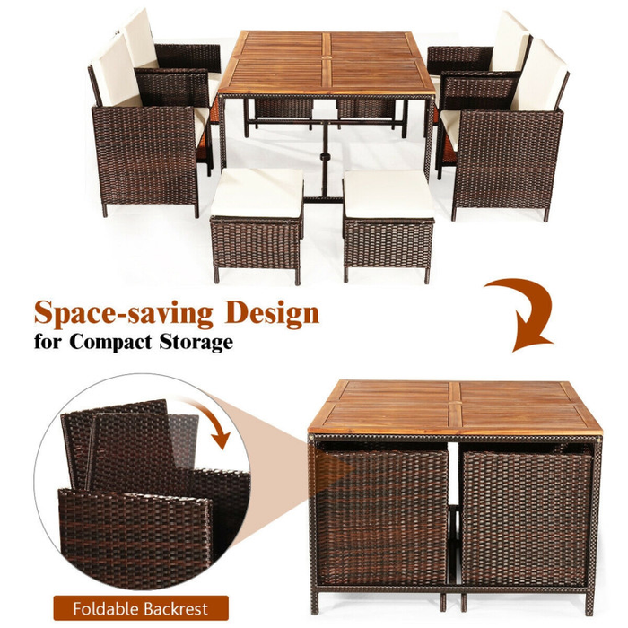 9 Pieces Patio Rattan Dining Cushioned Chairs Set/White