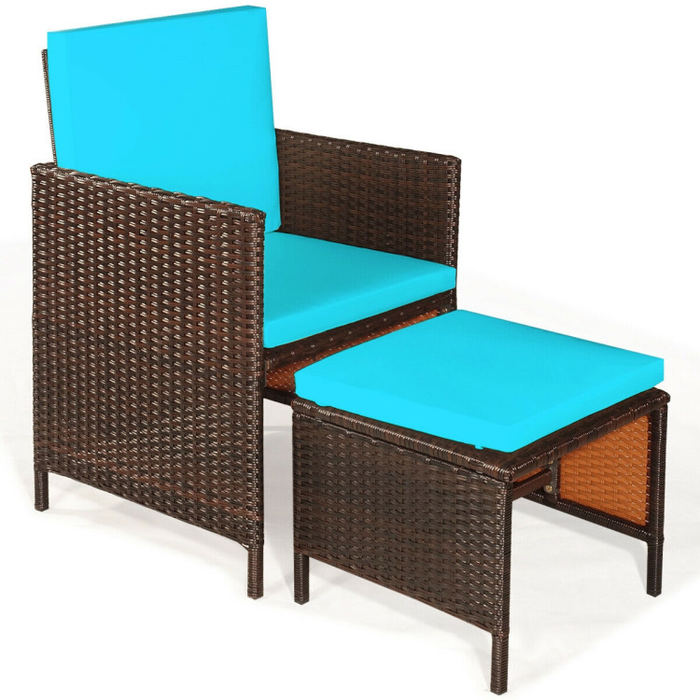 9 Pieces Patio Rattan Dining Cushioned Chairs Set/Turquoise