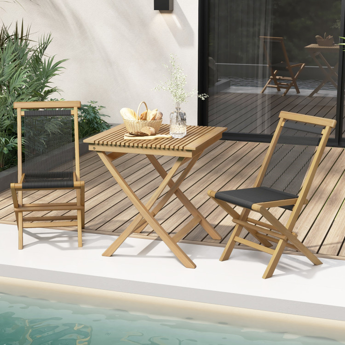 2 Piece Patio Folding Chairs with Woven Rope Seat and Back