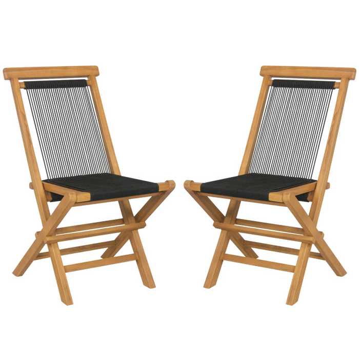 2 Piece Patio Folding Chairs with Woven Rope Seat and Back