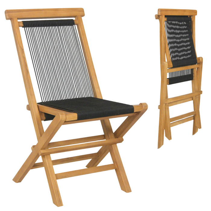 2 Piece Patio Folding Chairs with Woven Rope Seat and Back
