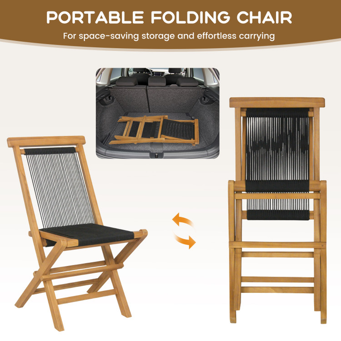 2 Piece Patio Folding Chairs with Woven Rope Seat and Back