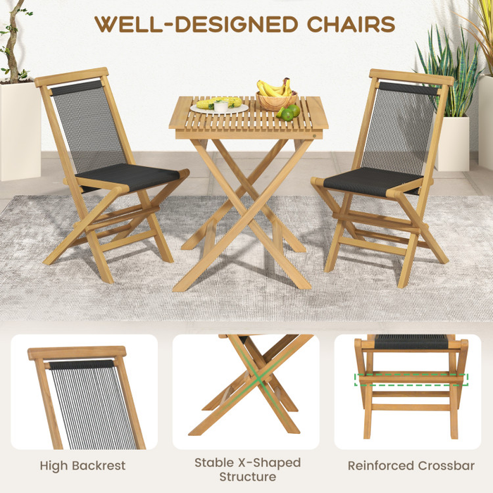 2 Piece Patio Folding Chairs with Woven Rope Seat and Back