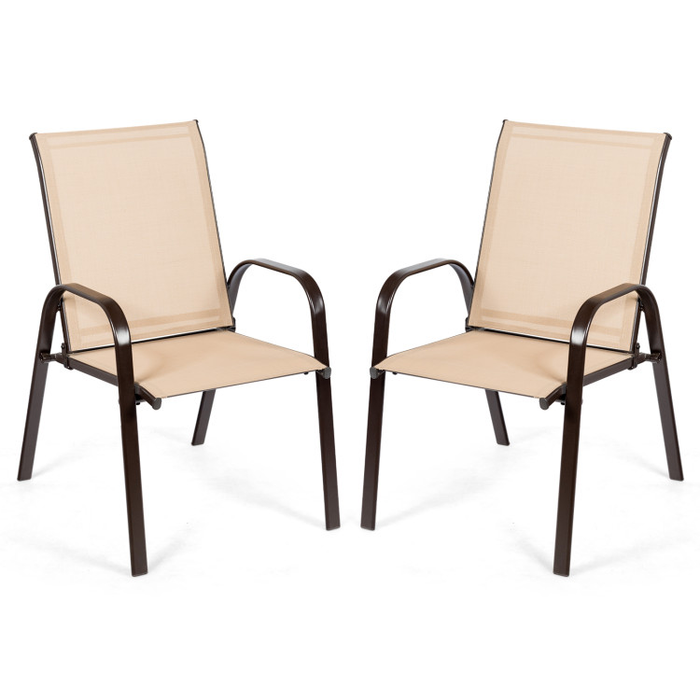 2 Pieces Patio Outdoor Dining Chair with Armrest/Beige