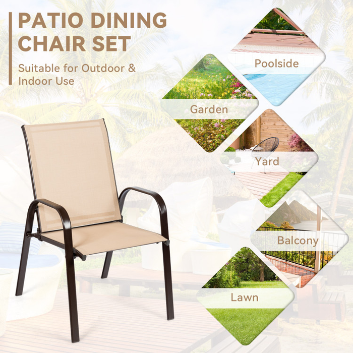 2 Pieces Patio Outdoor Dining Chair with Armrest/Beige
