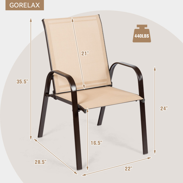 2 Pieces Patio Outdoor Dining Chair with Armrest/Beige