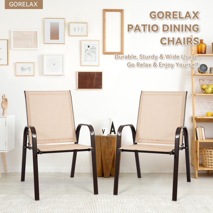 2 Pieces Patio Outdoor Dining Chair with Armrest/Beige