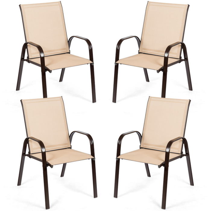 2 Pieces Patio Outdoor Dining Chair with Armrest/Beige