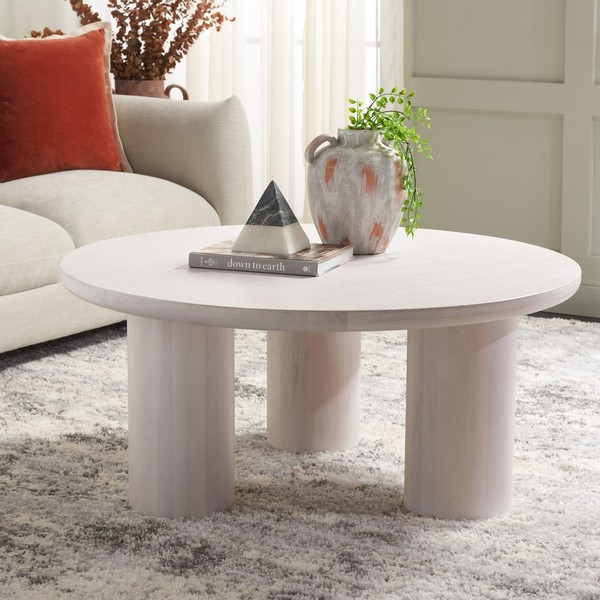 Mork 3 Leg Round Coffee Table/White Washed