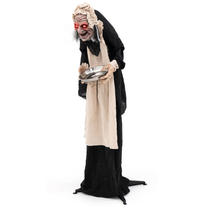 5.2 Feet Halloween Animated Standing Greeter Old Lady with Candy Dish