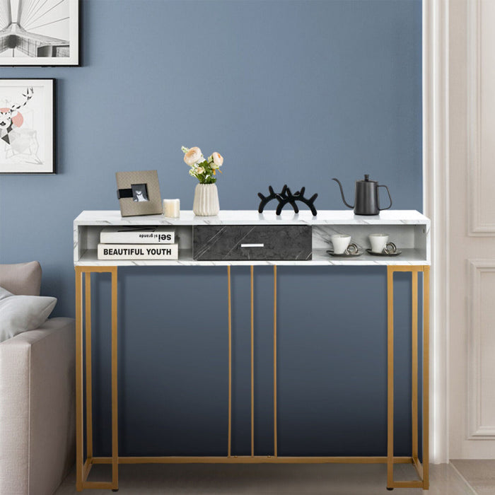 48 Inch 2 Tier Console Table with Drawer