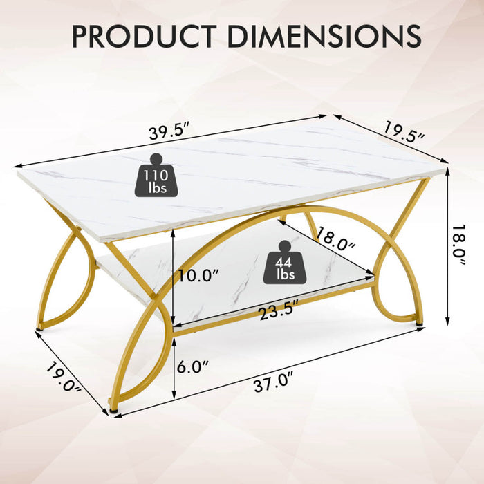 2 Tier Faux Marble Coffee Table with Marble Top/Golden White
