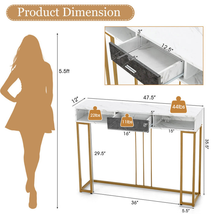 48 Inch 2 Tier Console Table with Drawer