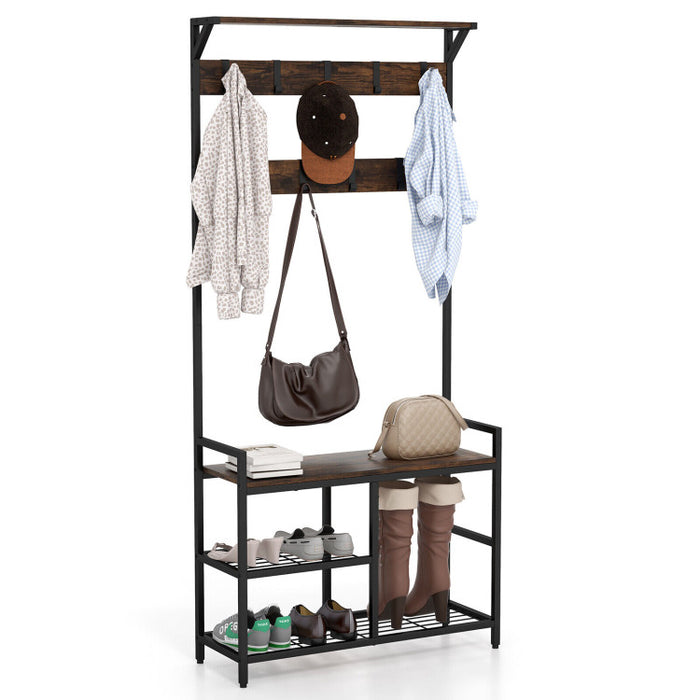 71 Inch Freestanding Hall Tree with Shoe Bench