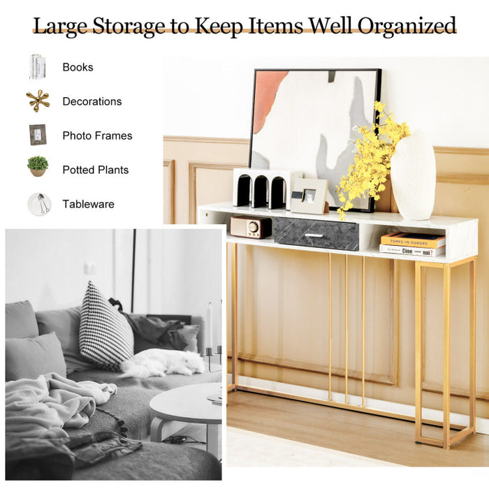 48 Inch 2 Tier Console Table with Drawer
