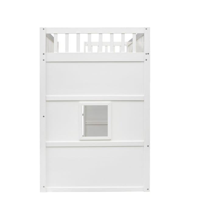 Twin Size House Loft Bed With Ladder/White