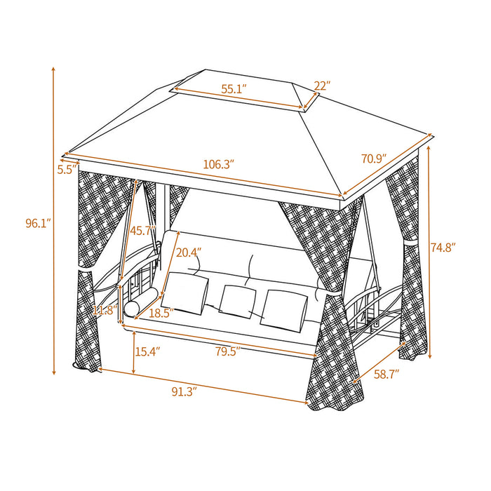 Outdoor Gazebo with Convertible Swing Bench, Khaki