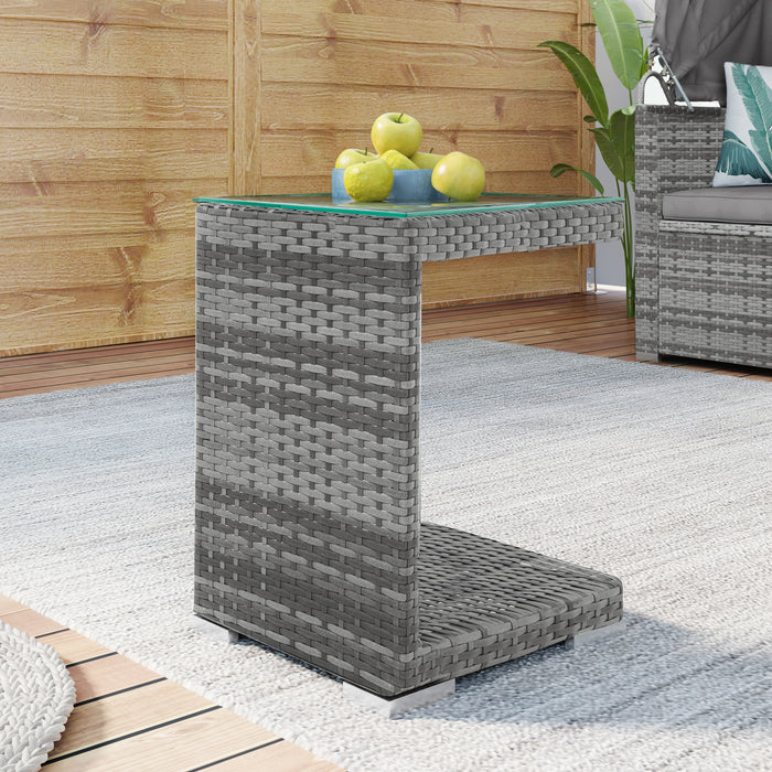 5 Pieces Outdoor Sectional Patio Rattan Sofa Set Rattan Daybed/Grey