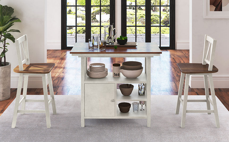 Farmhouse 3 Piece Counter Height Dining Table Set/ Walnut/ White