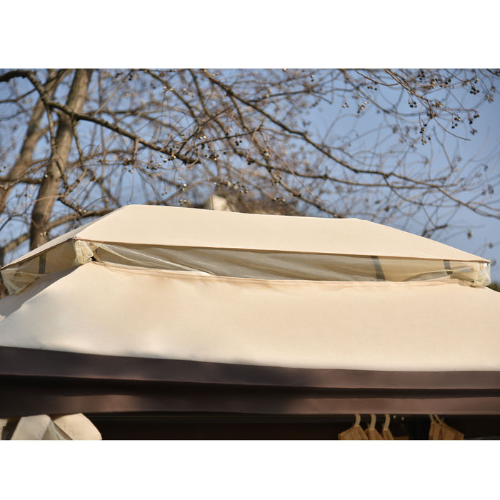 Outdoor Gazebo with Convertible Swing Bench, Beige