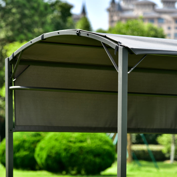 Iron Double Tiered Backyard Patio BBQ Grill Gazebo with Side Awning, Gray