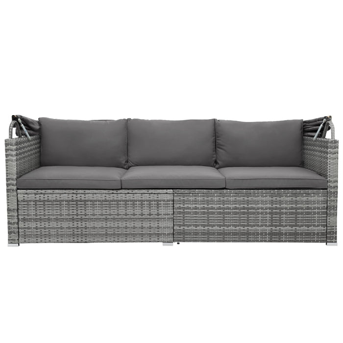 5 Pieces Outdoor Sectional Patio Rattan Sofa Set Rattan Daybed/Grey