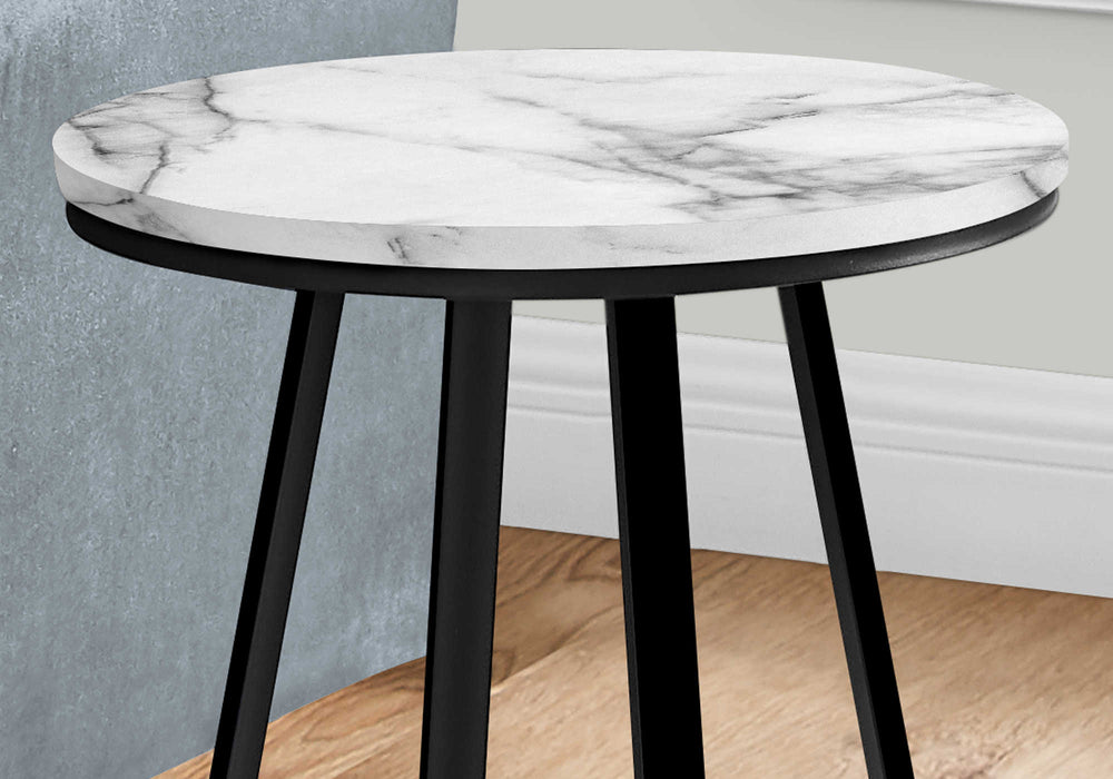 Modern Accent Table 22"H/White Marble/Black Metal