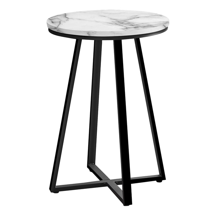 Modern Accent Table 22"H/White Marble/Black Metal