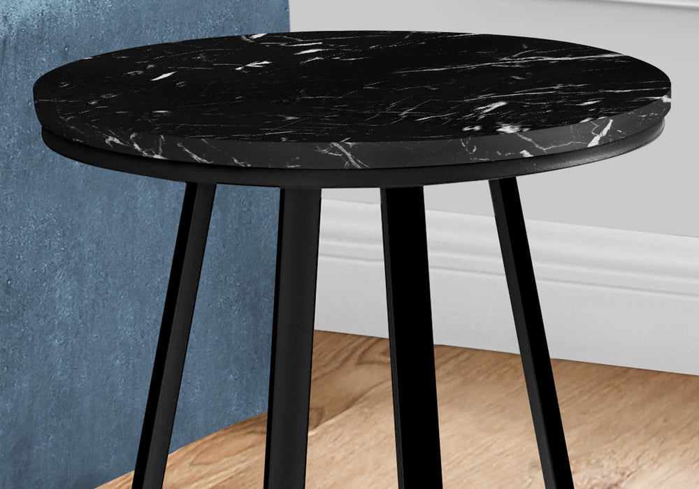 Modern Accent Table 22"H/Black Marble/Black Metal