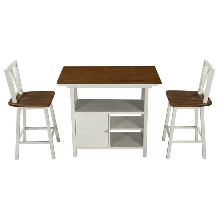 Farmhouse 3 Piece Counter Height Dining Table Set/ Walnut/ White