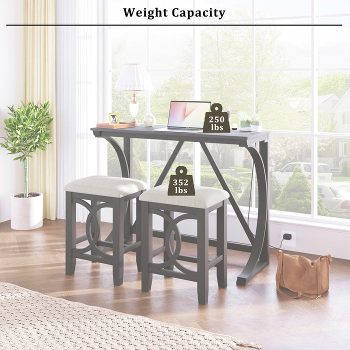 Farmhouse 3 Piece Counter Height Dining Table Set/ Gray