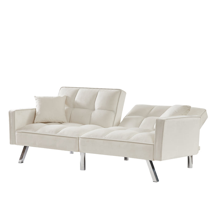 Modern Velvet Sofa Couch Bed With Armrests/ White