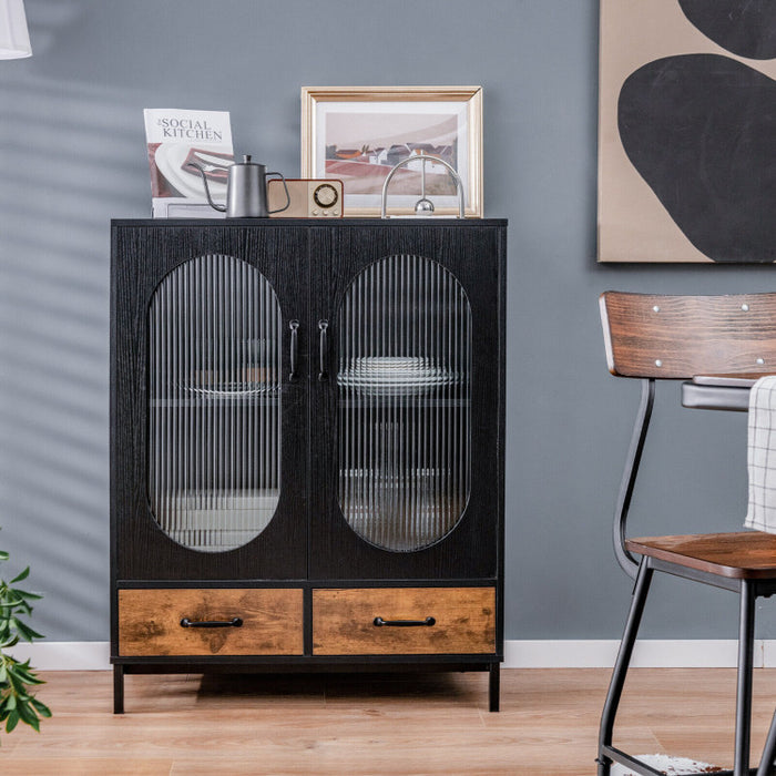 Industrial Buffet Cabinet with Tempered Glass Doors