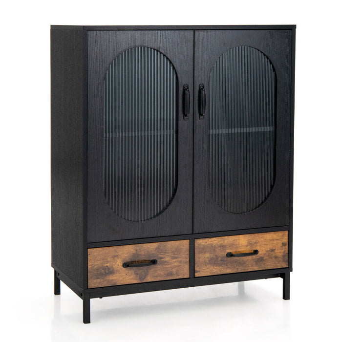 Industrial Buffet Cabinet with Tempered Glass Doors