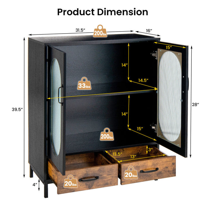 Industrial Buffet Cabinet with Tempered Glass Doors